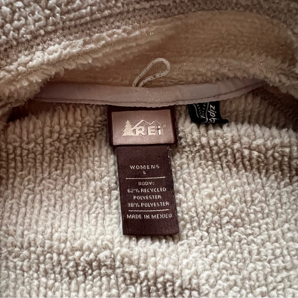 REI Women’s Jacket Tan Full Zip Fleece Sweater Mock Neck - Picture 6 of 8